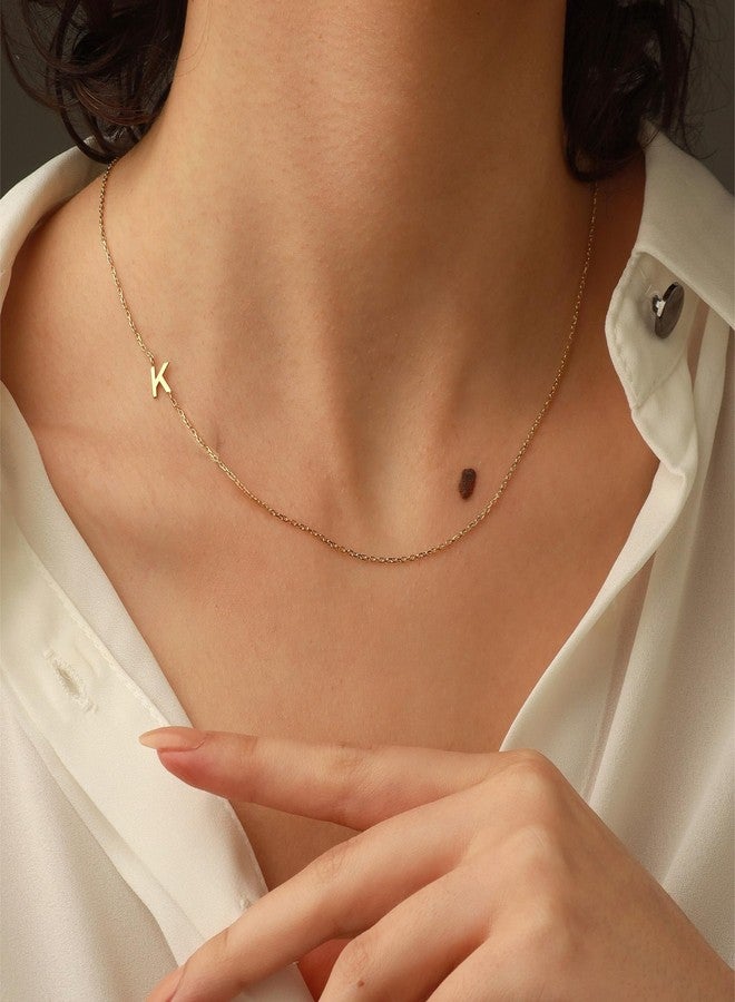 Ewrkbrㅤ Ewrkbr Sideways Initial Necklaces, 14K Gold Plated Initial Gold Letter Choker Name Necklaces for Women - Image 3